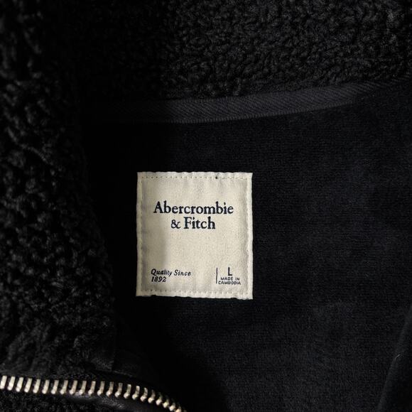 Abercrombie & Fitch Black Sherpa Jacket Women's Size L Faux Leather Trim Detail - Picture 3 of 8